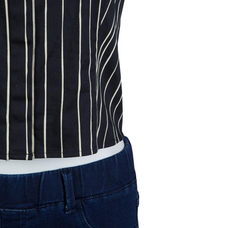 �مملوكة مسبقًا Alice + Olivia Black Striped Sleeveless Cotton Blouse L