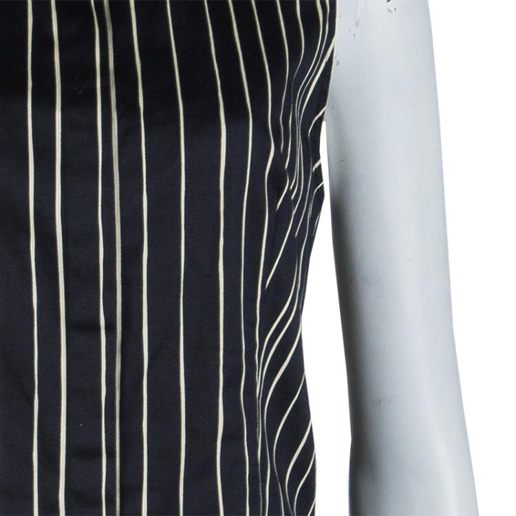 مملوكة مسبقًا Alice + Olivia Black Striped Sleeveless Cotton Blouse L