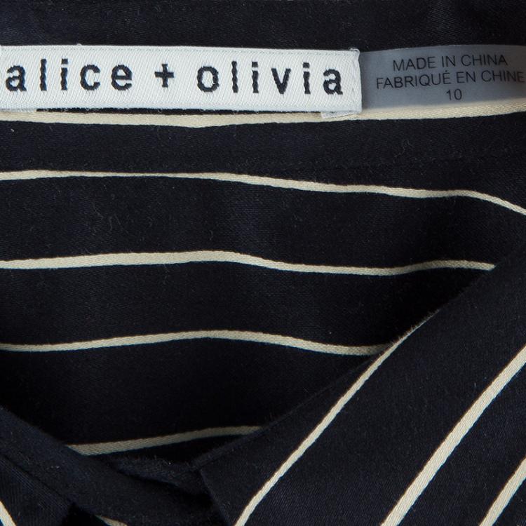 مملوكة مسبقًا Alice + Olivia Black Striped Sleeveless Cotton Blouse L