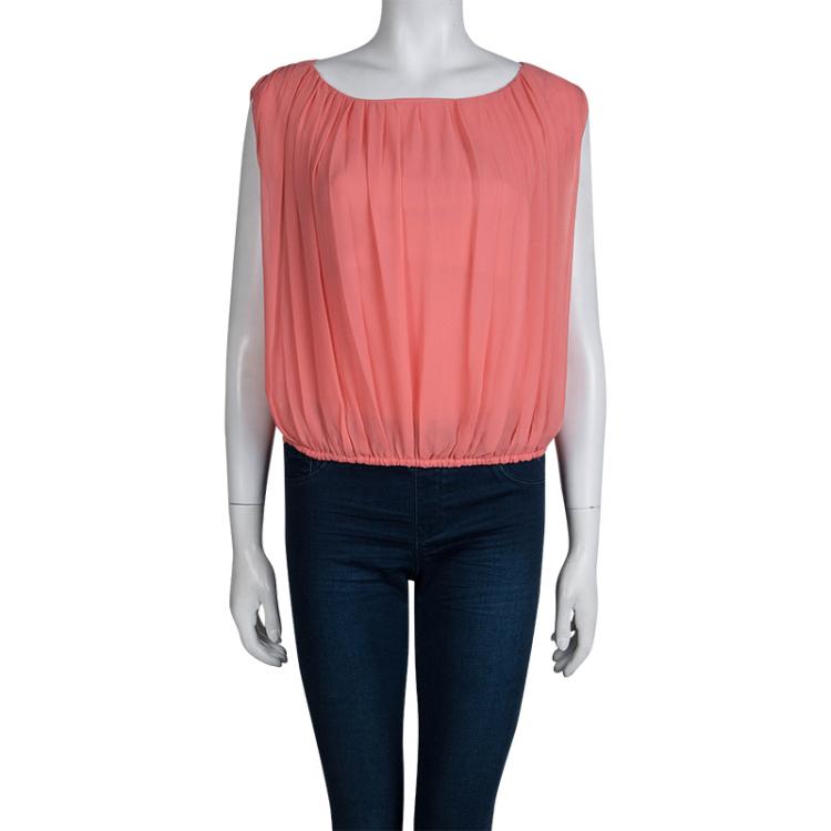 Pre Owned Alice + Olivia Pink Silk Gathered Sleeveless Top XS