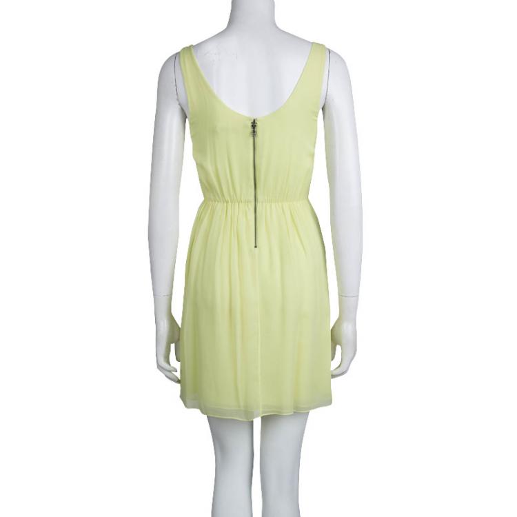 Pre Owned Alice + Olivia Neon Green Gathered Waist Sleevless Dress XS