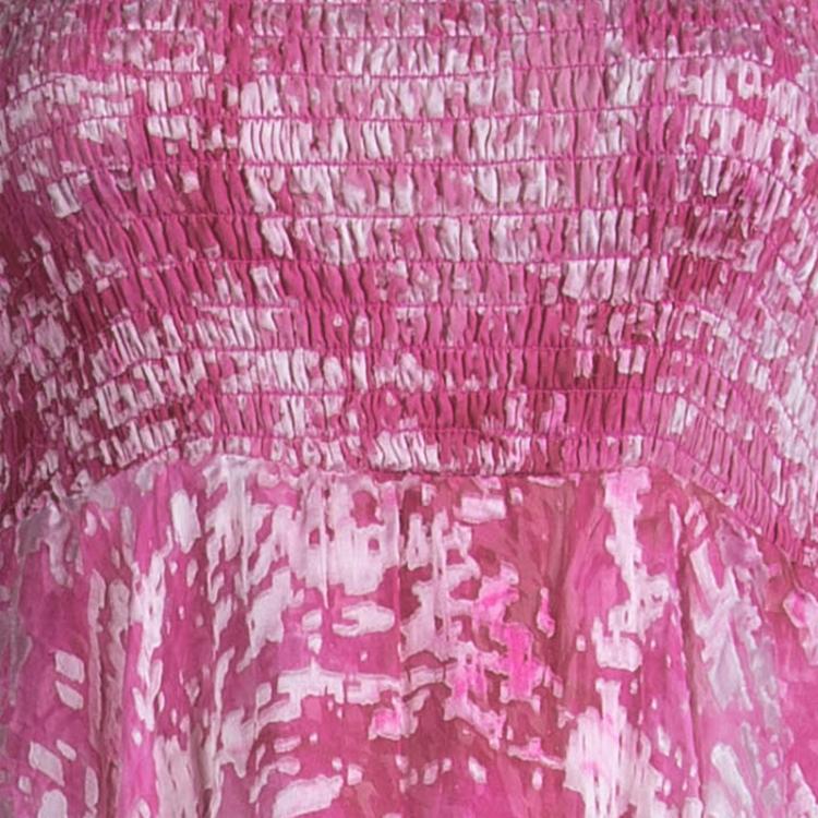 مملوكة مسبقًا Alice + Olivia Pink Abstract Print Devore Asymmetrical Smocking Detail Dress M                                             