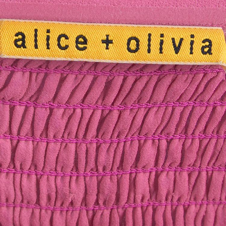 مملوكة مسبقًا Alice + Olivia Pink Abstract Print Devore Asymmetrical Smocking Detail Dress M                                             