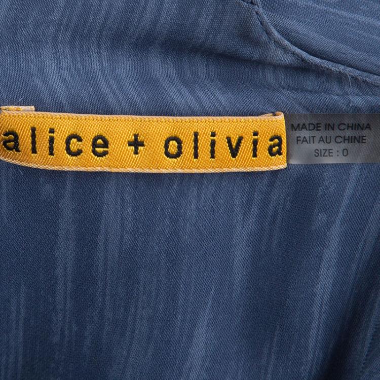 Pre Owned Alice + Olivia Blue Silk Asymmetric Draped Sleeveless Dress XS