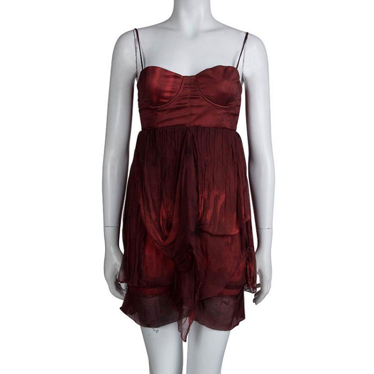 Pre Owned Alice + Olivia Red Draped Silk Bustier Dress XS