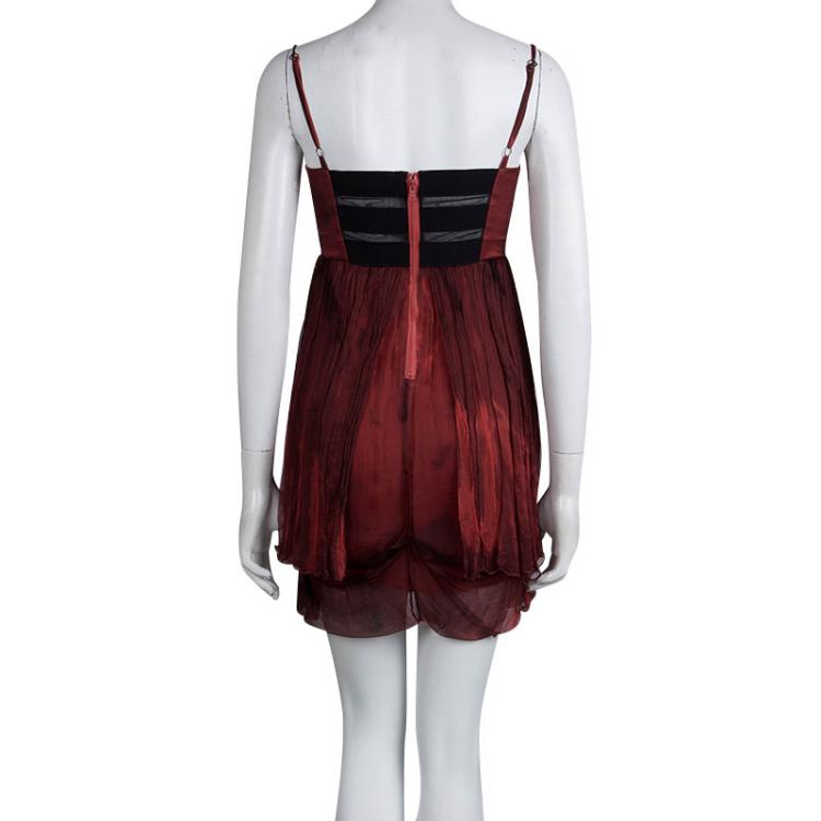 Pre Owned Alice + Olivia Red Draped Silk Bustier Dress XS