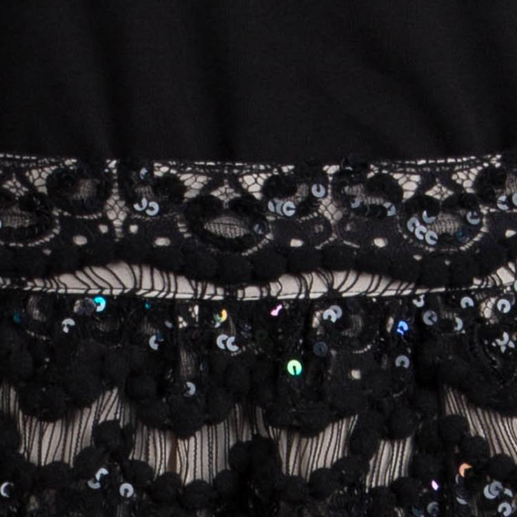 Pre Owned Alice + Olivia Black Sequin Embellished Lace Overlay Skirt S