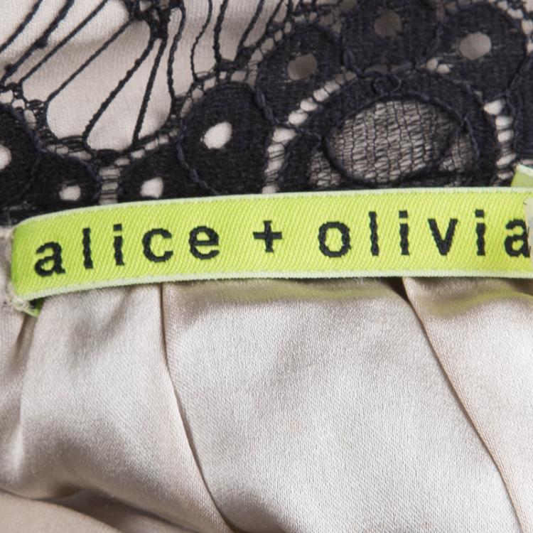 Pre Owned Alice + Olivia Black Sequin Embellished Lace Overlay Skirt S