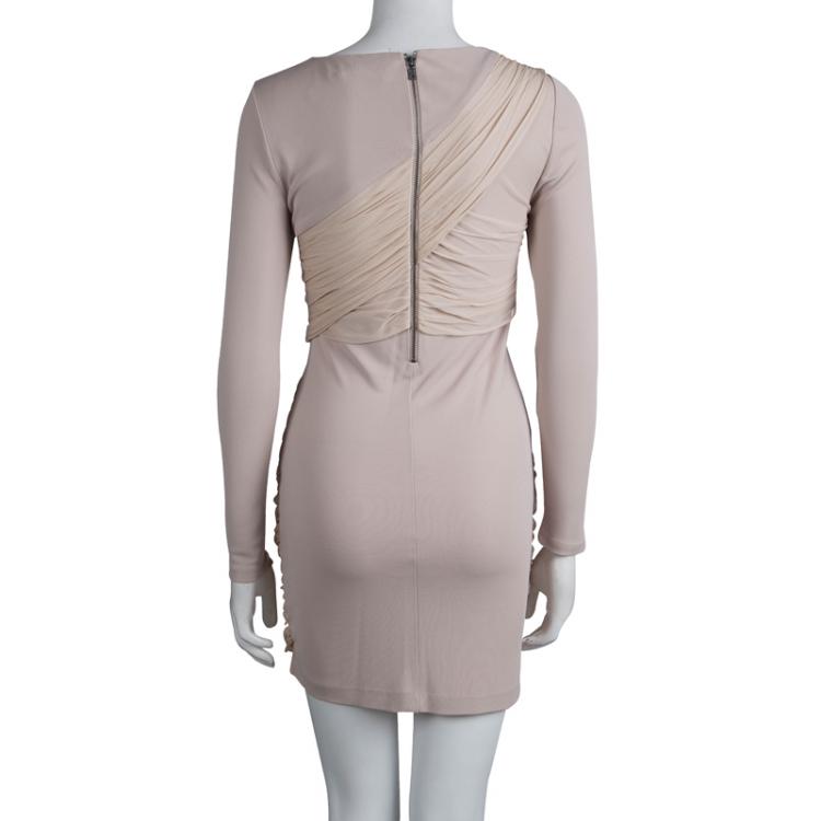 Pre Owned Alice + Olivia Beige Knit Draped Panel Detail Long Sleeve Dress M