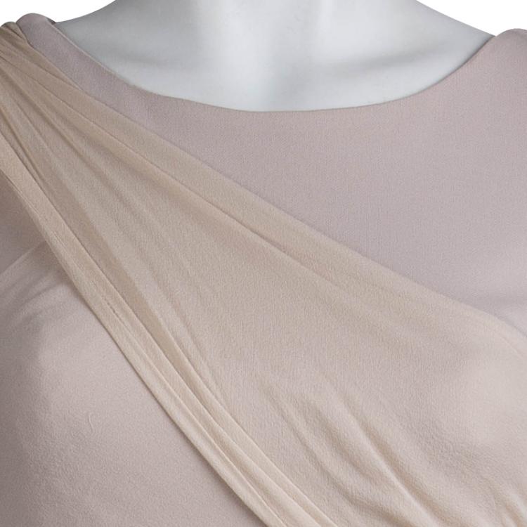 Pre Owned Alice + Olivia Beige Knit Draped Panel Detail Long Sleeve Dress M