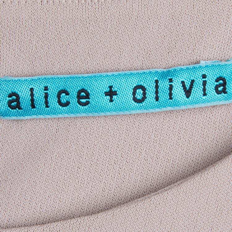 Pre Owned Alice + Olivia Beige Knit Draped Panel Detail Long Sleeve Dress M