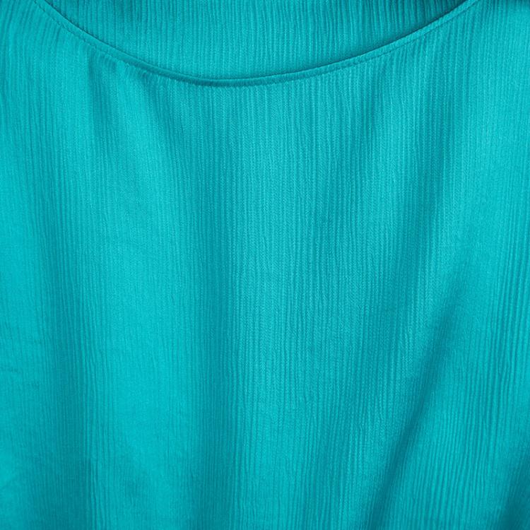Pre Owned Alice + Olivia Turquoise Blue Silk Sleeveless Belted Dress L