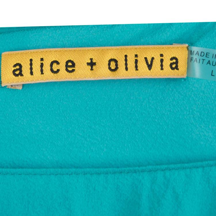 Pre Owned Alice + Olivia Turquoise Blue Silk Sleeveless Belted Dress L