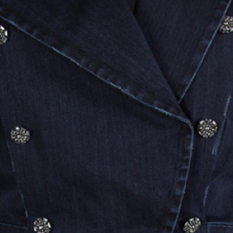 Pre Owned Alice + Olivia Indigo Distressed Denim Embellished Double Breasted Jacket L