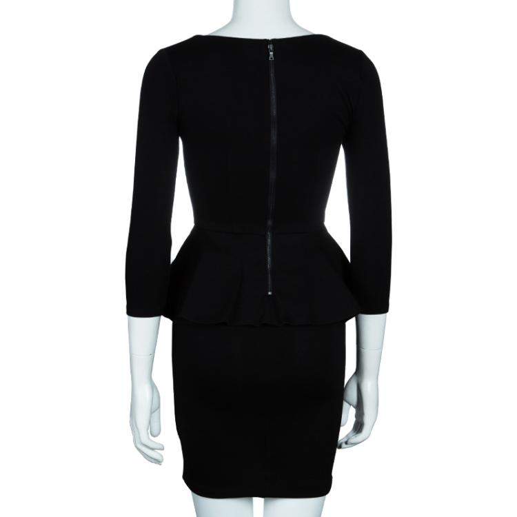 Pre Owned Alice + Olivia Amanda Black Long Sleeve Peplum Dress XS