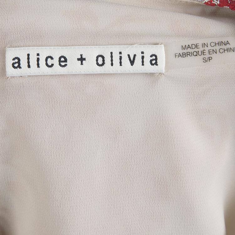 Pre Owned Alice + Olivia Beige Floral Embroidered Lace Cropped Top And Maxi Skirt Set M