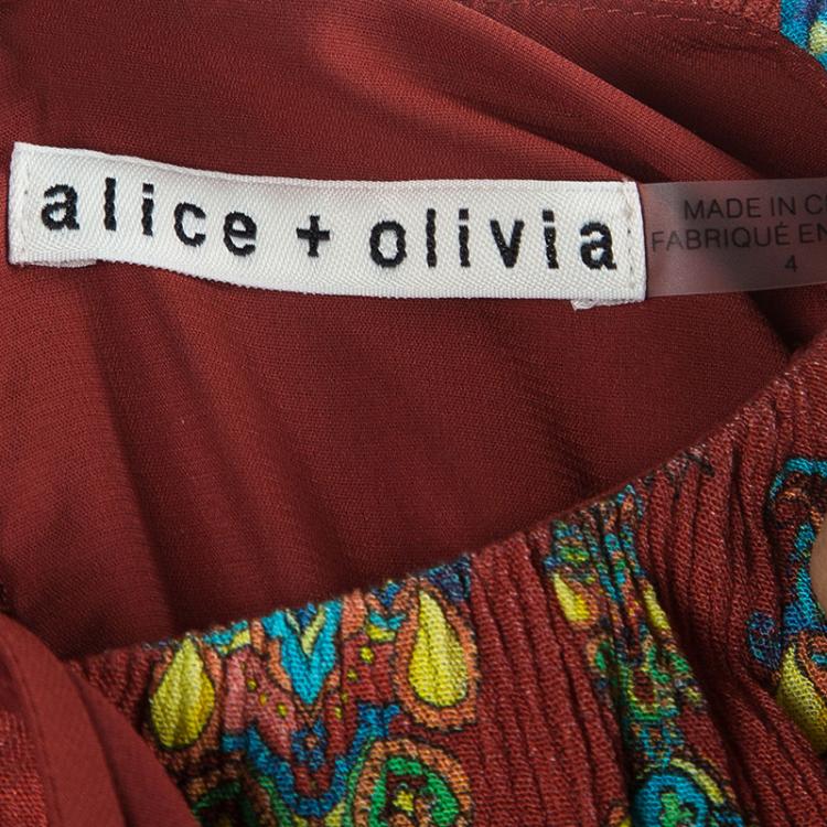 Pre Owned Alice + Olivia Multicolor Printed  Smocking Detailed Crushed Maxi Dress S