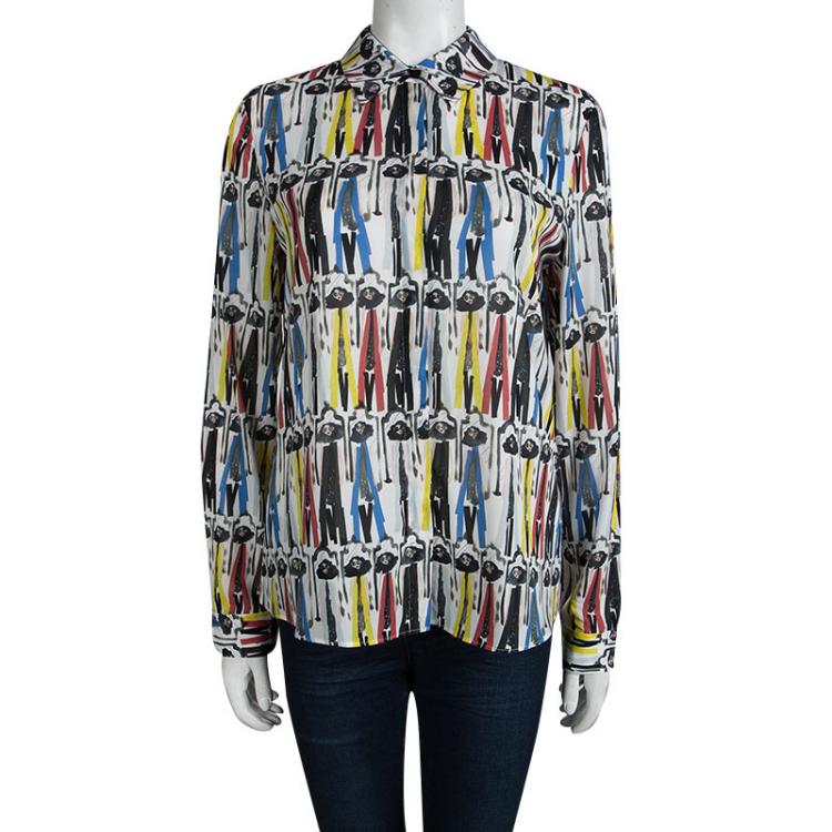 Pre Owned Alice + Olivia Multicolor Willa Printed Silk Long Sleeve Button Front Shirt  M