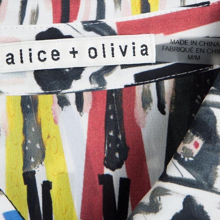 Pre Owned Alice + Olivia Multicolor Willa Printed Silk Long Sleeve Button Front Shirt  M