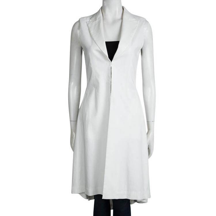 Pre Owned Alice + Olivia White Sleeveless High Low Dress Coat S