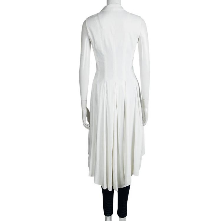 Pre Owned Alice + Olivia White Sleeveless High Low Dress Coat S