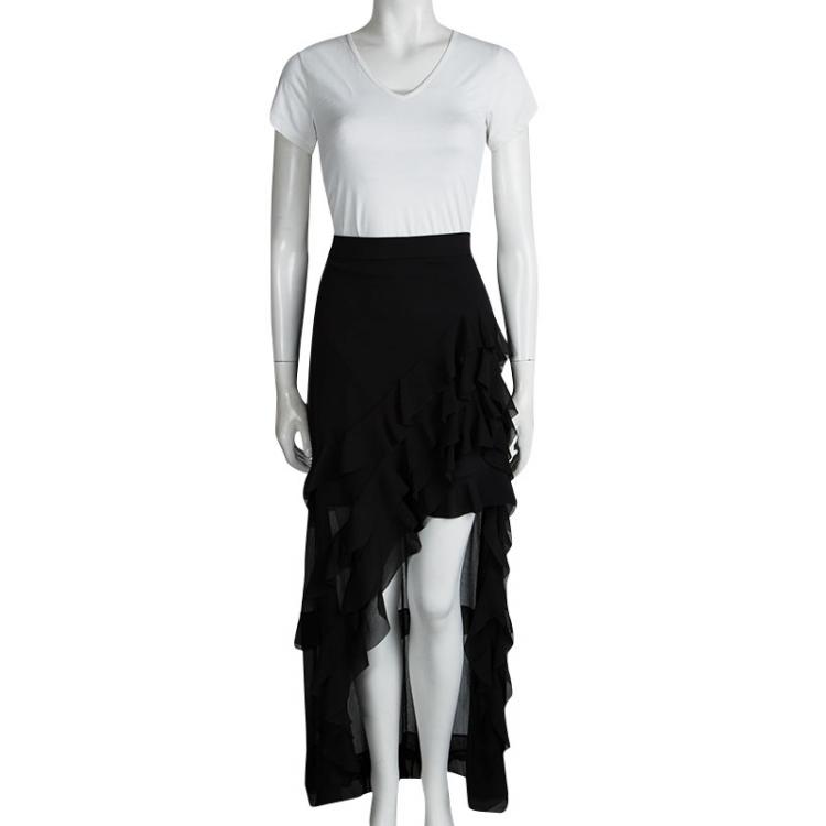 Pre Owned Alice + Olivia Black Lavera Asymmetrical Layered Ruffle Skirt S