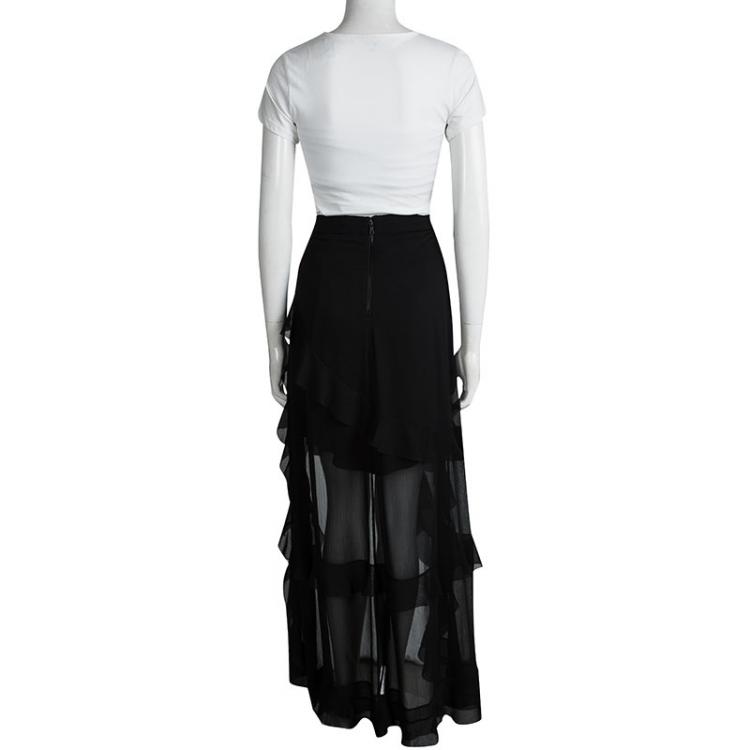 Pre Owned Alice + Olivia Black Lavera Asymmetrical Layered Ruffle Skirt S