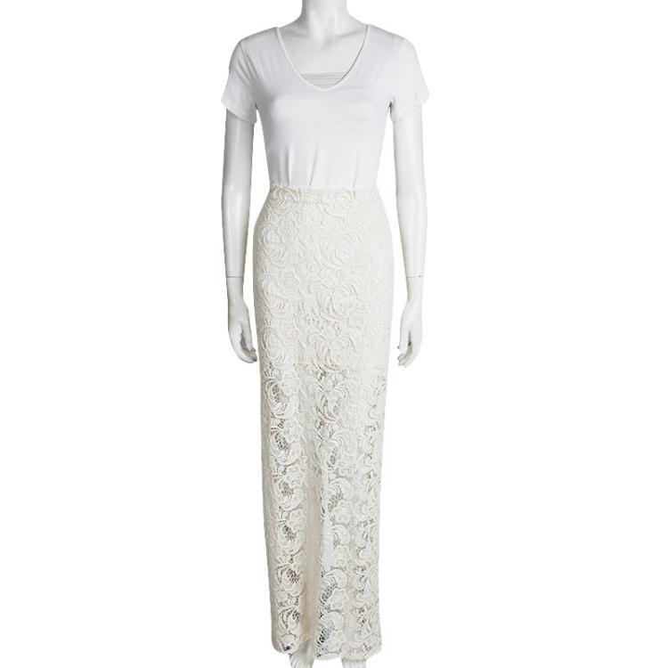 مملوكة مسبقًا Alice + Olivia Cream Floral Lace Maxi Skirt M