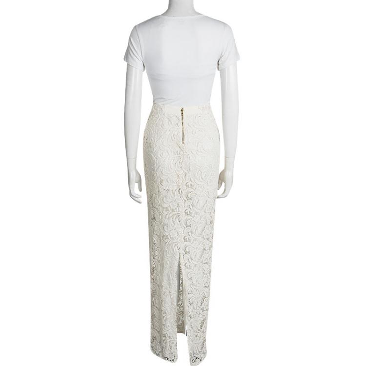مملوكة مسبقًا Alice + Olivia Cream Floral Lace Maxi Skirt M