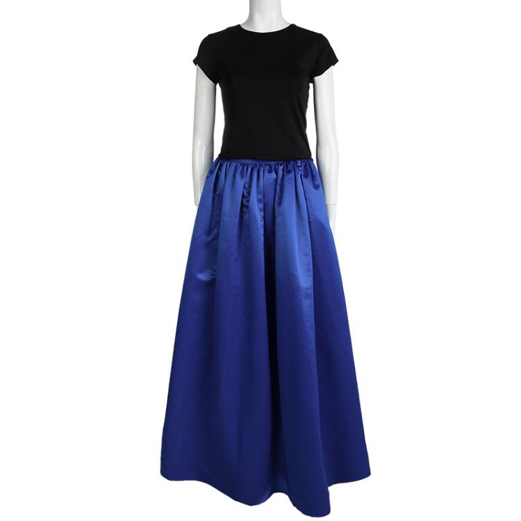 Pre Owned Alice + Olivia Cobalt Blue Tina Satin Maxi Skirt XS