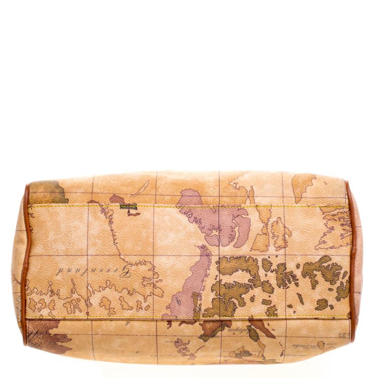 Pre Owned Alviero Martini 1A Classe Beige Geo Print Coated Canvas Satchel