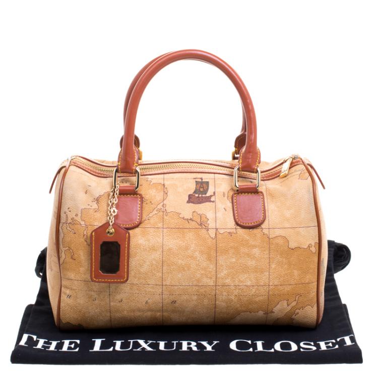 Pre Owned Alviero Martini 1A Classe Beige Geo Print Coated Canvas Satchel