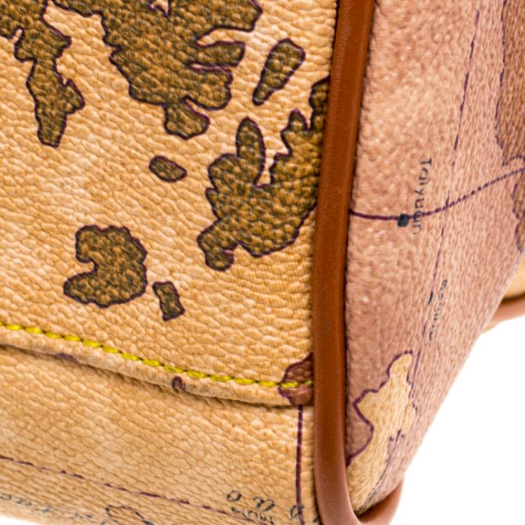 Pre Owned Alviero Martini 1A Classe Beige Geo Print Coated Canvas Satchel