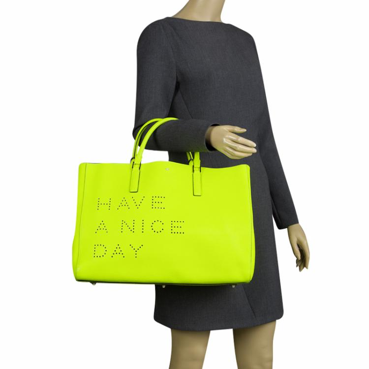 Anya Hindmarch Neon Green Leather Maxi Ebury Have A Nice Day Tote