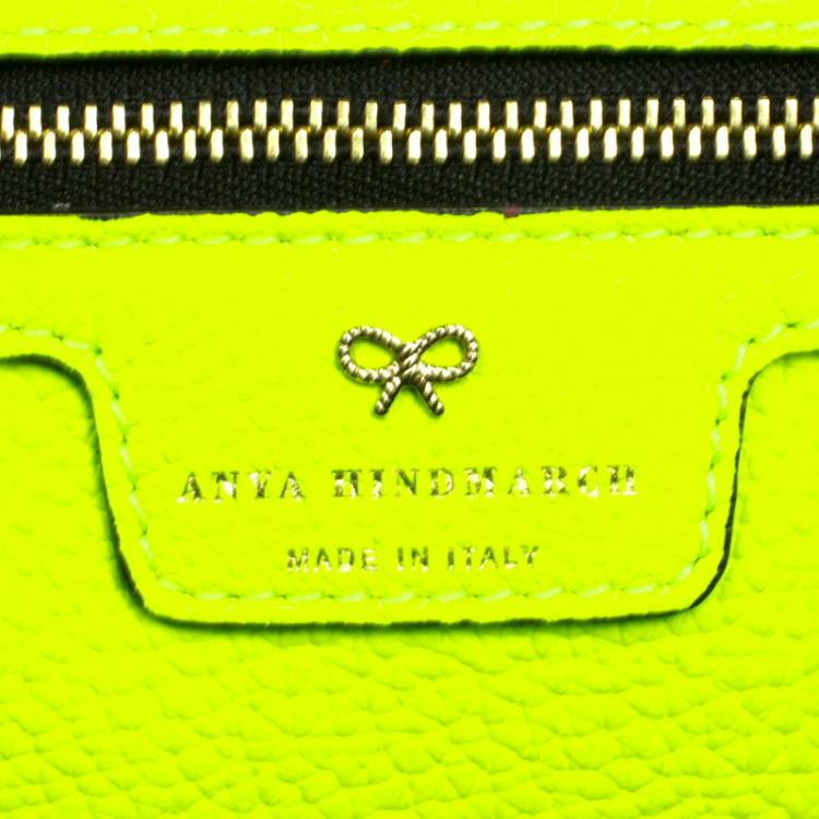 مملوكة مسبقًا Anya Hindmarch Neon Green Leather Maxi Ebury Have A Nice Day Tote
