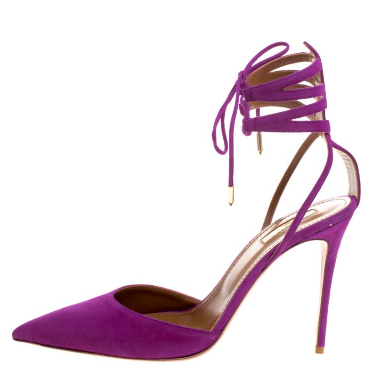 مملوكة مسبقًا Aquazzura  Fuchsia Pink Suede Amanda Ankle Cuff  Sandals Size 40