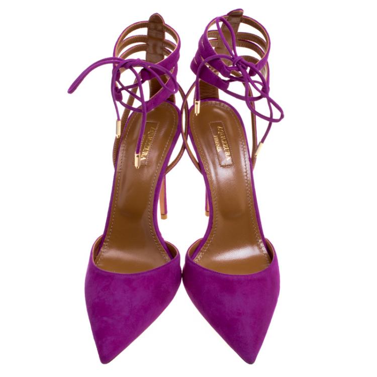 مملوكة مسبقًا Aquazzura  Fuchsia Pink Suede Amanda Ankle Cuff  Sandals Size 40