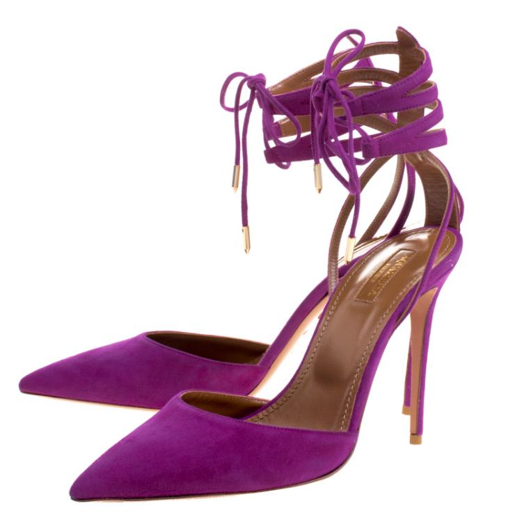 مملوكة مسبقًا Aquazzura  Fuchsia Pink Suede Amanda Ankle Cuff  Sandals Size 40