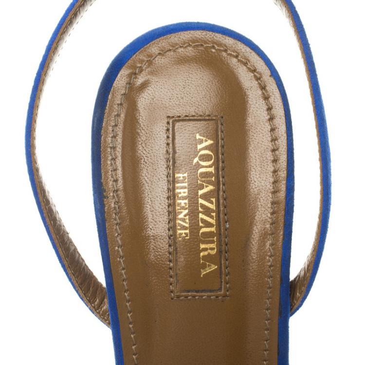 Pre Owned Aquazzura Cobalt Blue Fringed Suede Wild Thing Tasseled Ankle Wrap Sandals Size 39