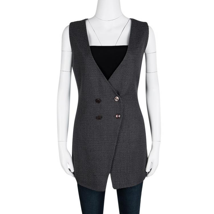 Pre Owned Armani Collezioni Grey Double Breasted Textured Vest L