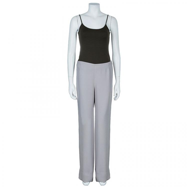 Pre Owned Armani Collezioni Grey Wide Leg Trousers M