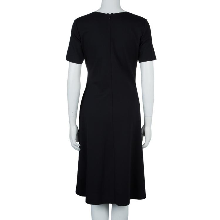Pre Owned Armani Collezioni Black Knit Ruched Short Sleeve Overlap Dress M
