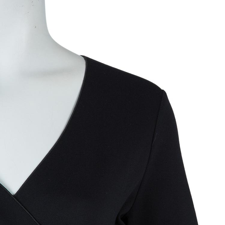 Pre Owned Armani Collezioni Black Knit Ruched Short Sleeve Overlap Dress M