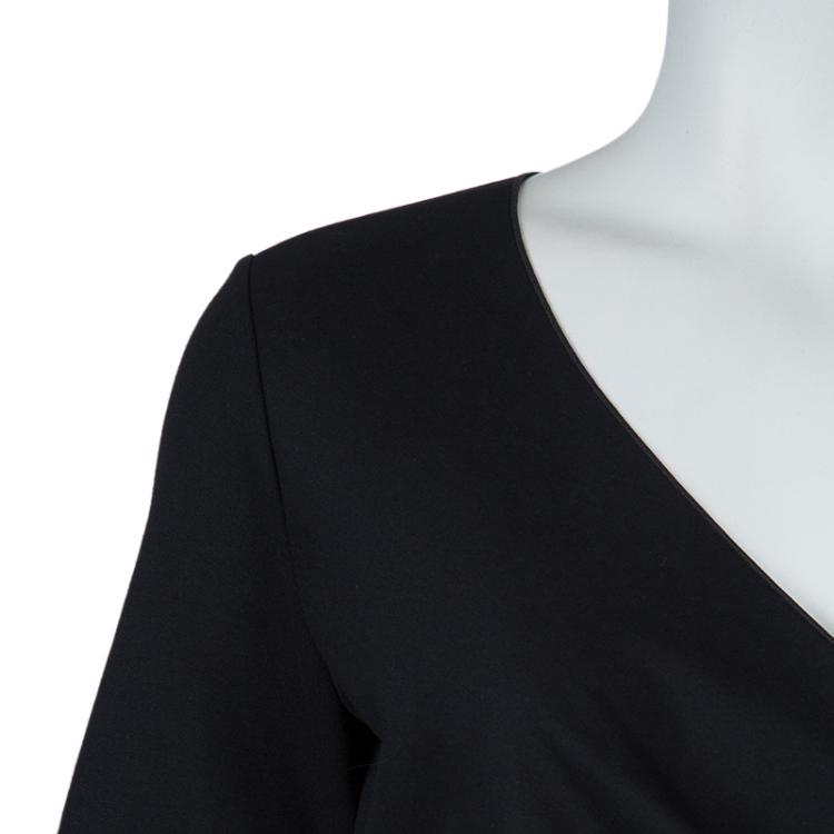 Pre Owned Armani Collezioni Black Knit Ruched Short Sleeve Overlap Dress M