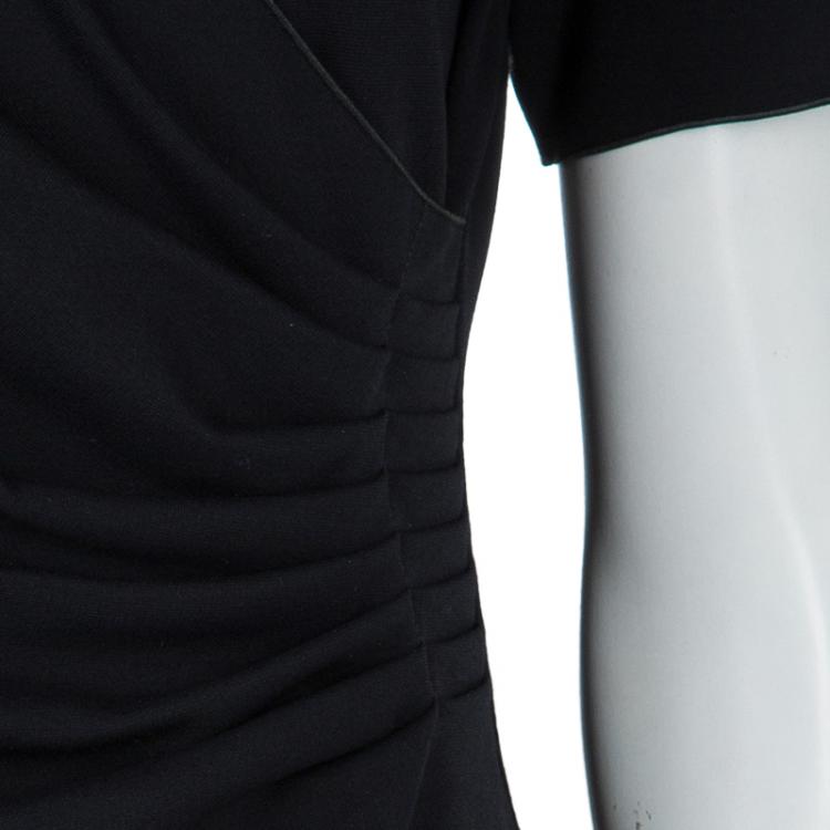 Pre Owned Armani Collezioni Black Knit Ruched Short Sleeve Overlap Dress M