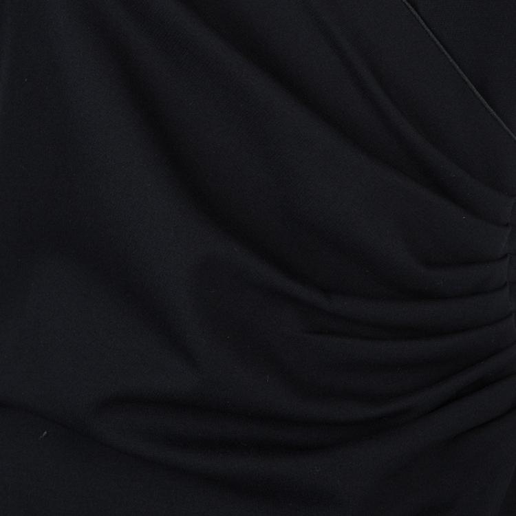 Pre Owned Armani Collezioni Black Knit Ruched Short Sleeve Overlap Dress M