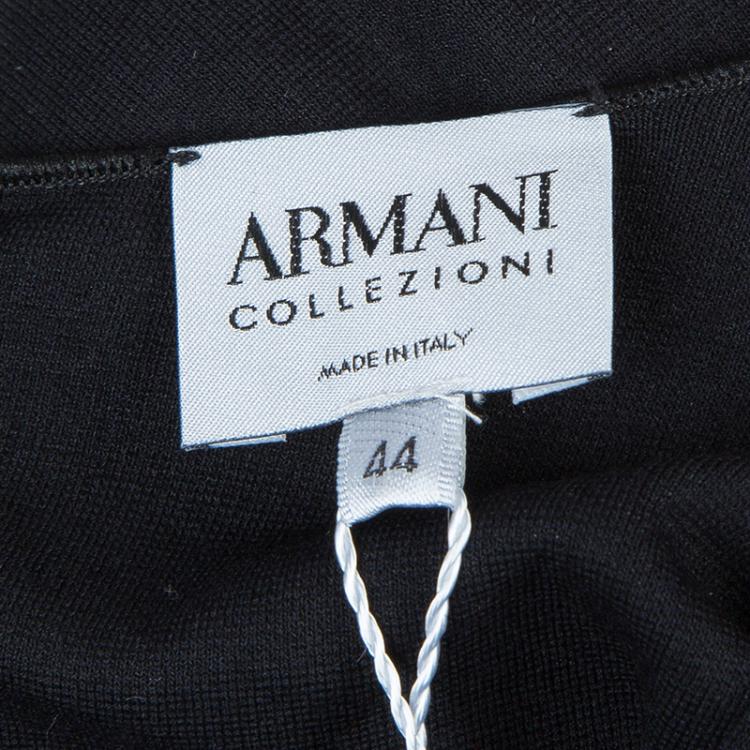 Pre Owned Armani Collezioni Black Knit Ruched Short Sleeve Overlap Dress M