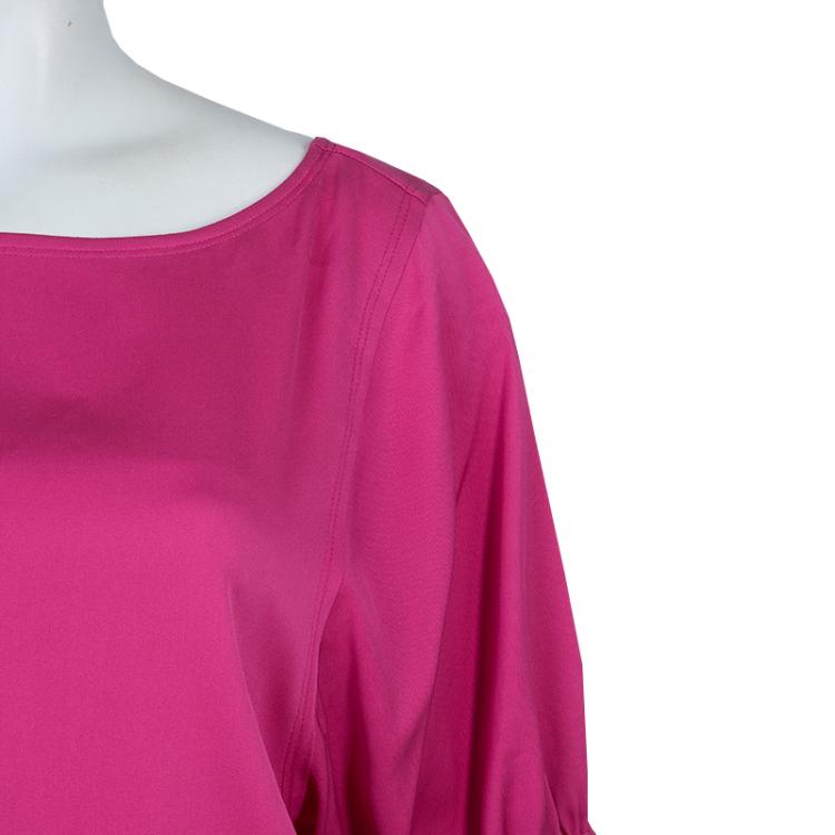 Pre Owned Armani Collezioni Pink Elasticised Waist Short Sleeve Silk Dress L