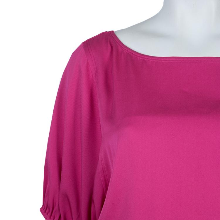Pre Owned Armani Collezioni Pink Elasticised Waist Short Sleeve Silk Dress L