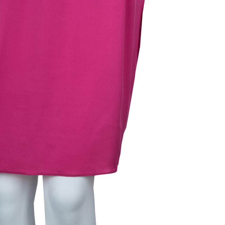 Pre Owned Armani Collezioni Pink Elasticised Waist Short Sleeve Silk Dress L